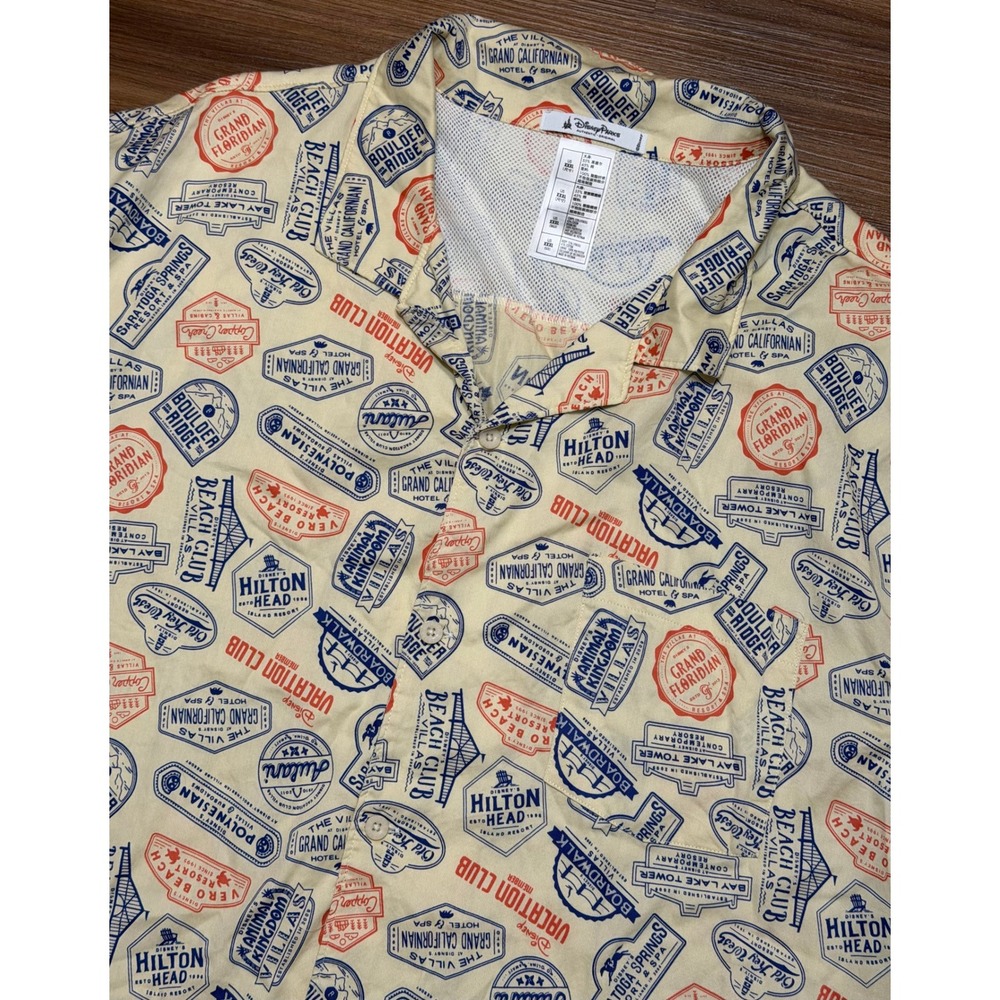 Disney Parks Vacation Club Member Resort Logos Vented Button Down Shirt Sz 3XL